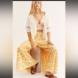 Free People Fuchsia Combo River Run Wide Leg Pants